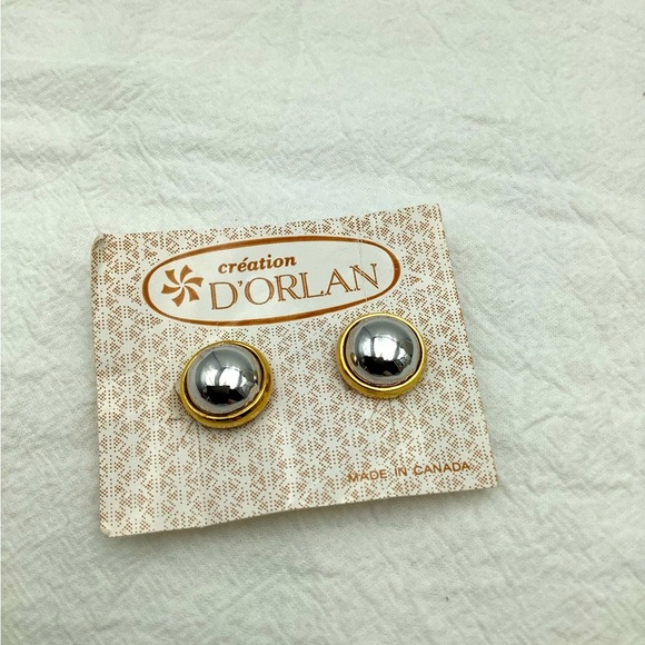 Vintage D'Orlan Silver Button Clip Earrings - Picture 1 of 2